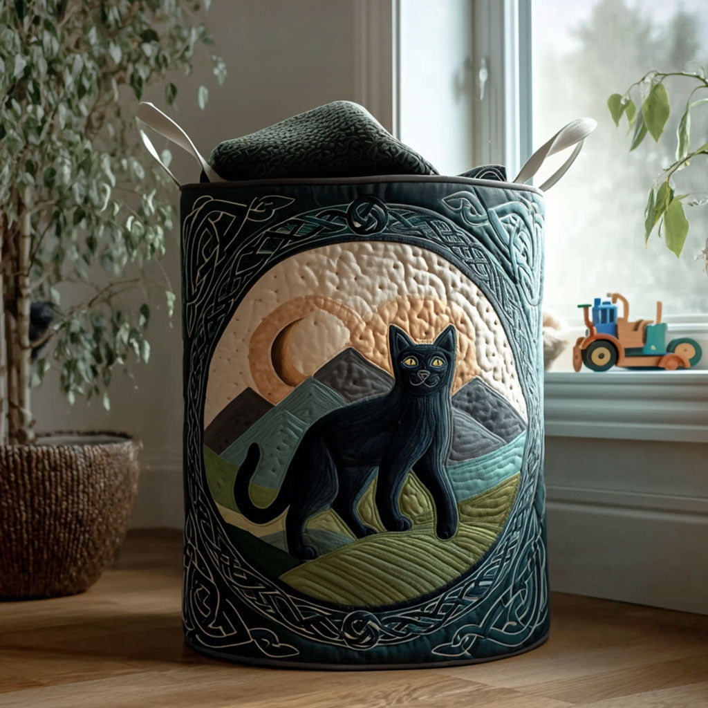 Mystic Moon Paws Quilted Laundry Basket Rustic Farmhouse Laundry Basket Cool Gifts For Cat Lovers