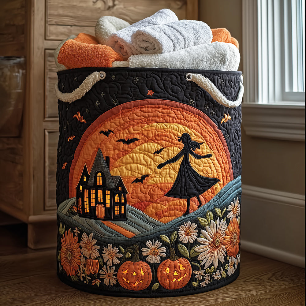 Mystic Moonlight Quilted Laundry Basket Modern Clothes Hamper Halloween Gifts For Teens