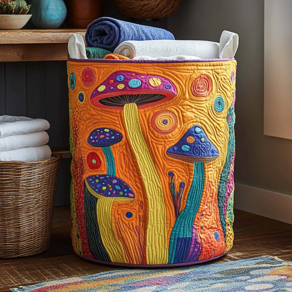 Mystic Mushroom Quilted Laundry Basket Unique Clothes Hamper Last Minute Gifts For Mom