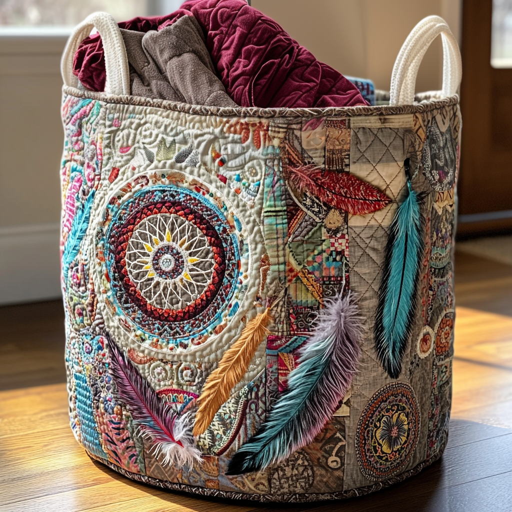 Mystic Pattern Quilted Laundry Basket House Decor Presents For Cat People