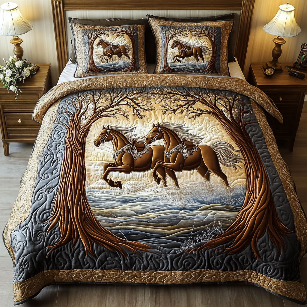 Mystic Rider Quilted Bedding Set Best King Sheets Best Gifts For Horse Lovers