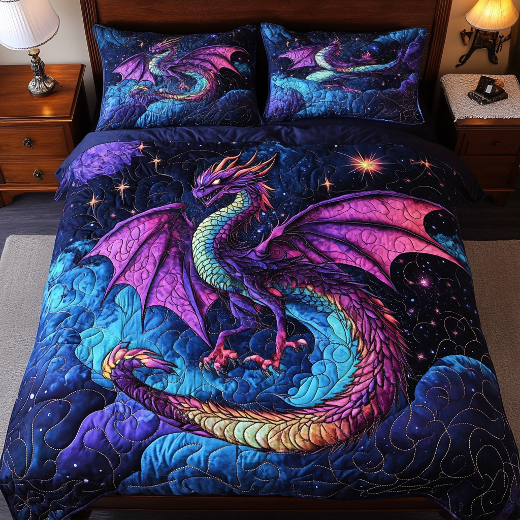 Mystic Scale Quilted Bedding Set Best Queen Sheets Dragon Themed Gifts For Adults