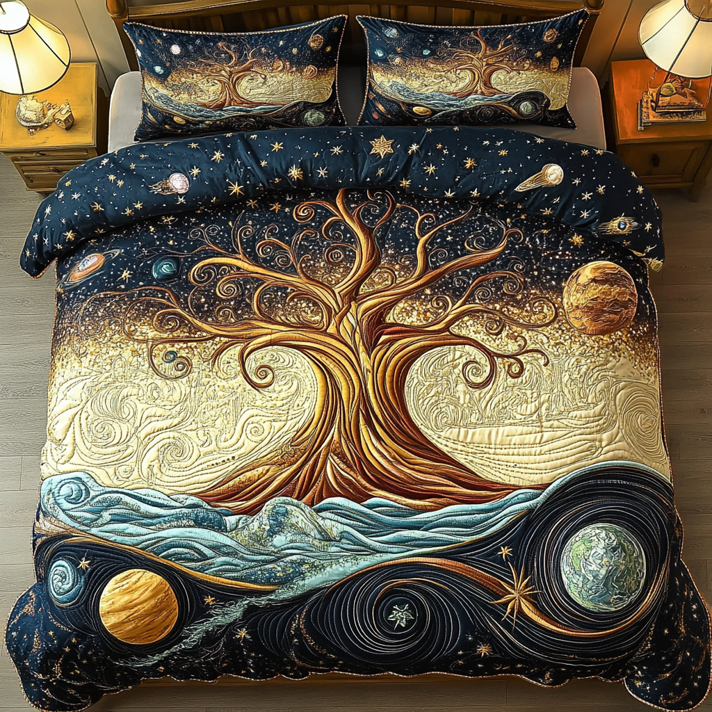 Mystic Tree Dreams Quilted Bedding Set Cute Bedroom Decor Tree Of Life Gifts Mother'S Day