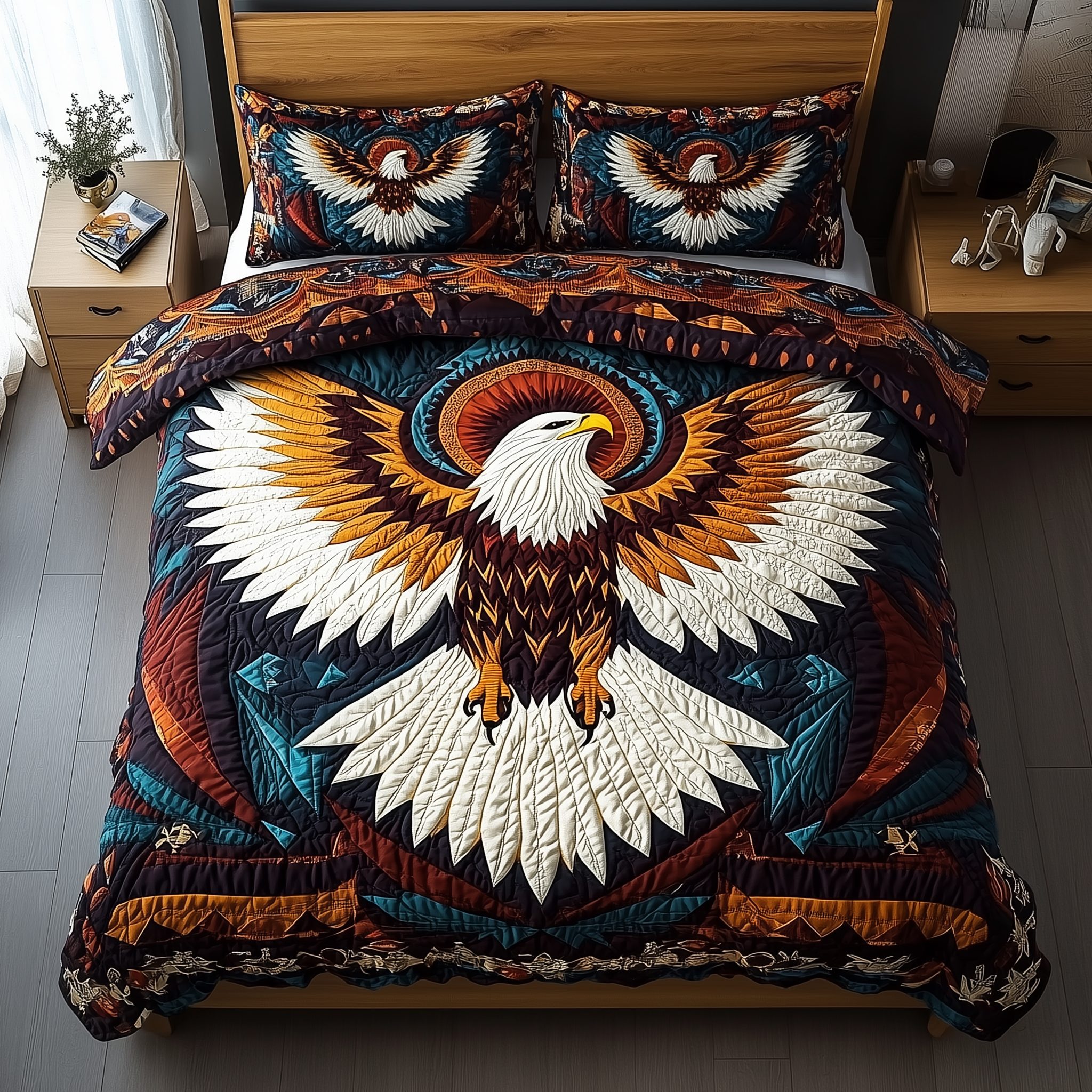 Mystic Wings of Valor Quilted Bedding Set Best King Sheet Set Native American Christmas Gift Ideas