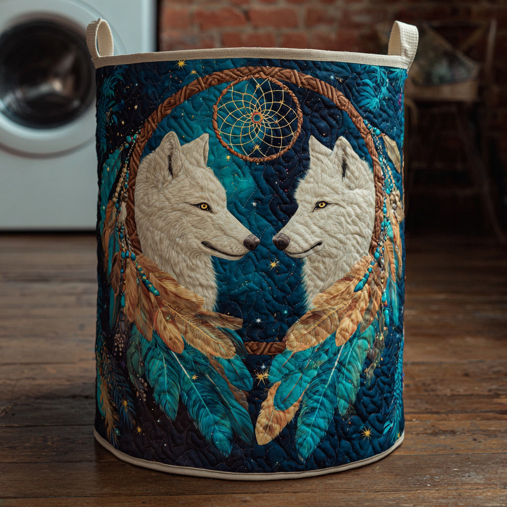 Mystic Wolf Quilted Laundry Basket Home Decor Stores Unique Gifts For Wolf Lovers
