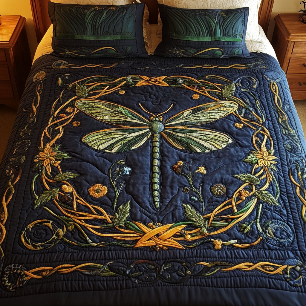 Mystical Dragonfly Quilted Bedding Set Best Bed Sheet Set Dragonfly Gifts For Her