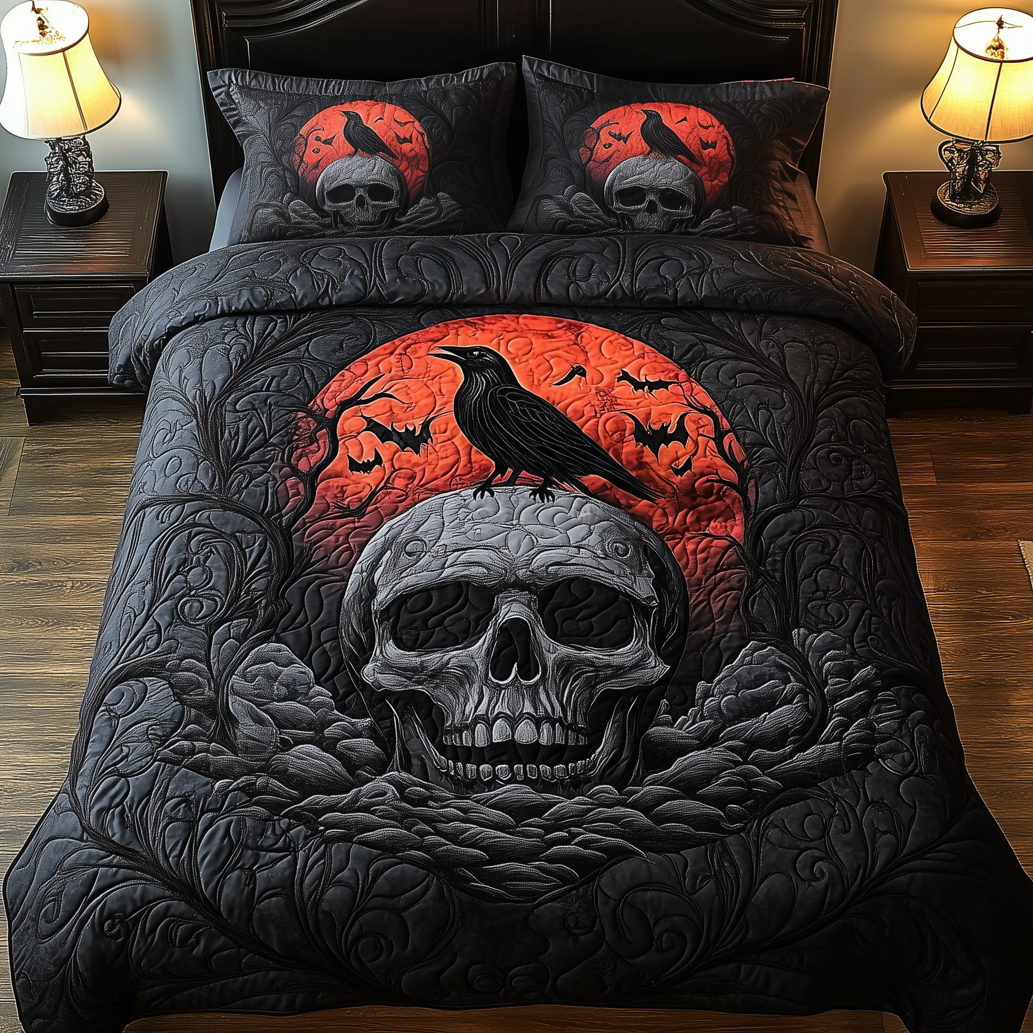 Mystical Night Quilted Bedding Set Best Sheets Ever Gifts With Skulls On Them