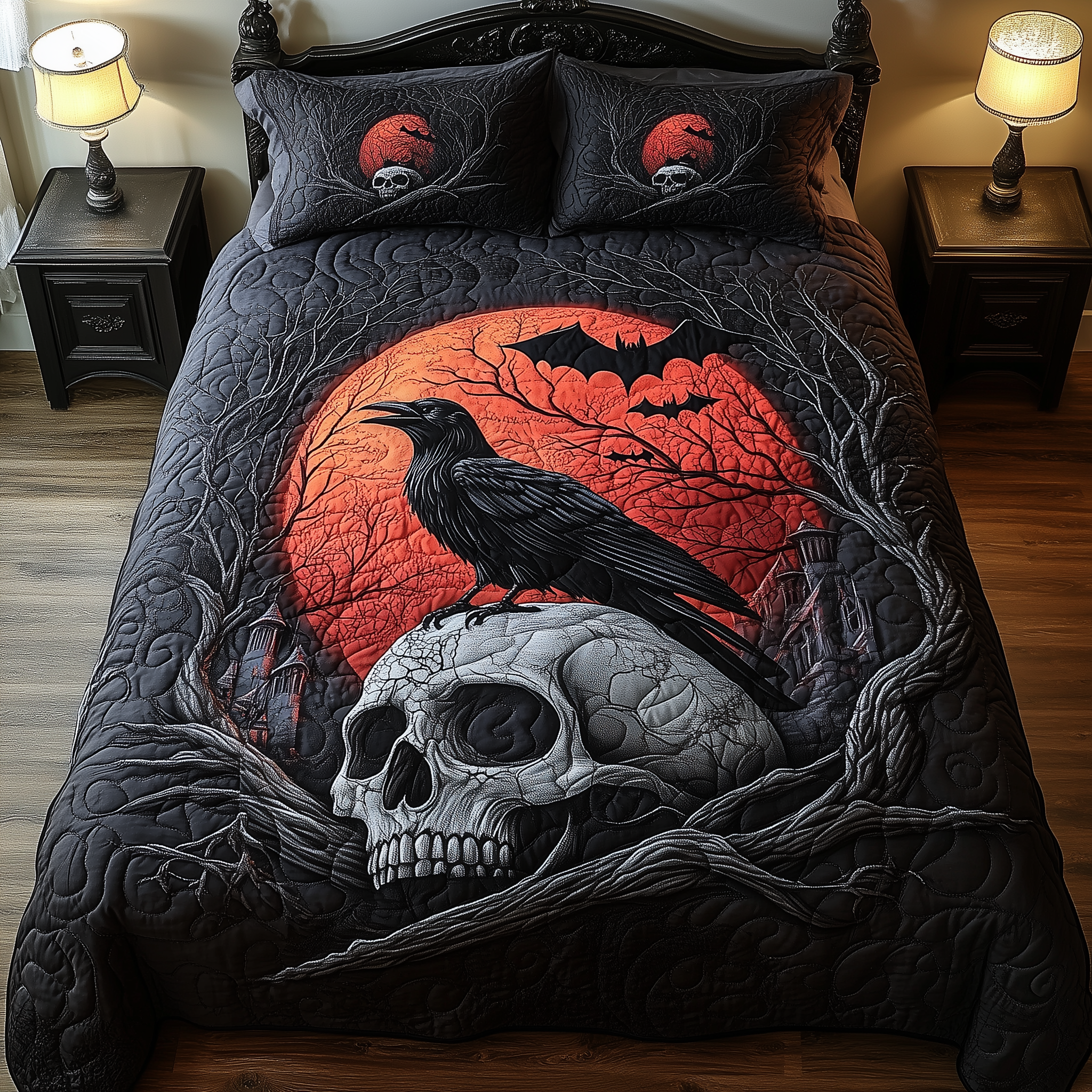 Mystical Night Quilted Bedding Set Good Bed Sheet Sets Skull Items For Gifts
