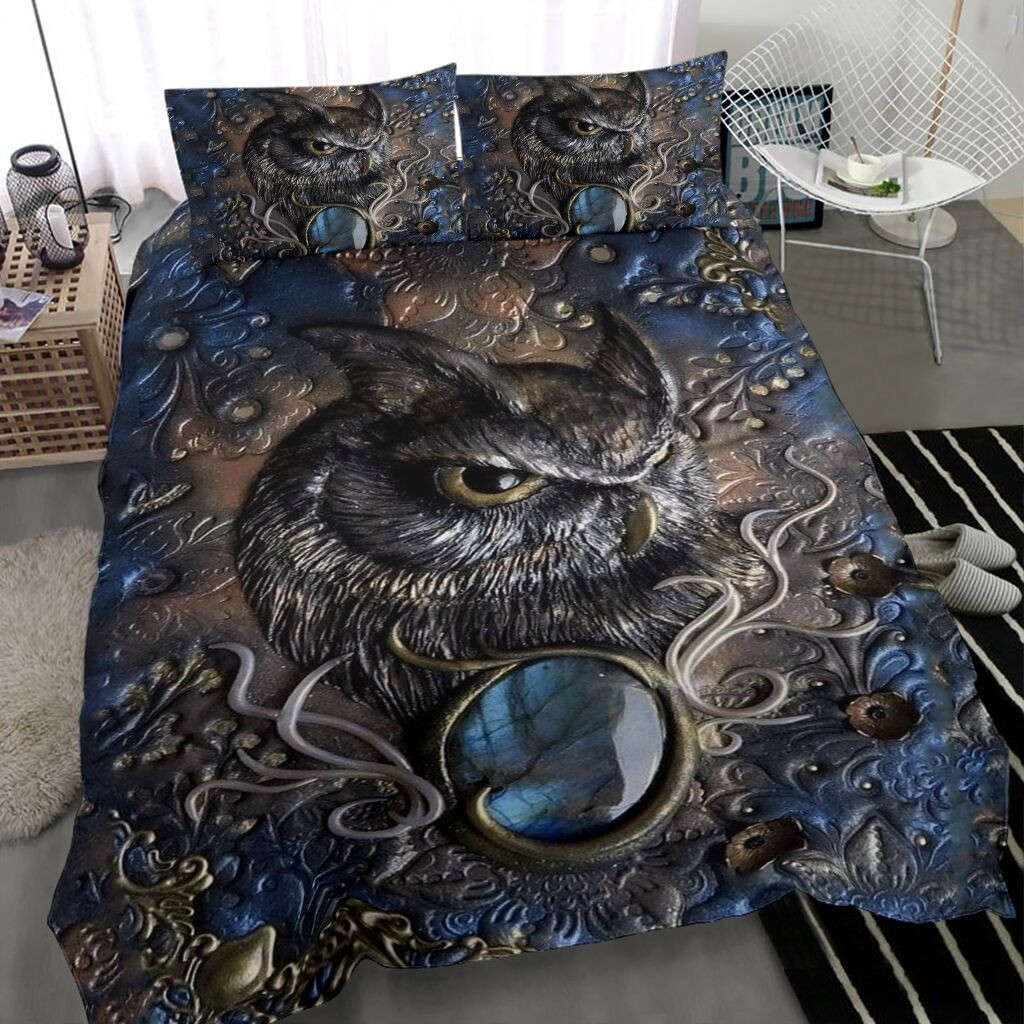 Mystical Owl Gemstone Art Bedding Set Duvet Cover Themed Unique Owl Items For Gifts