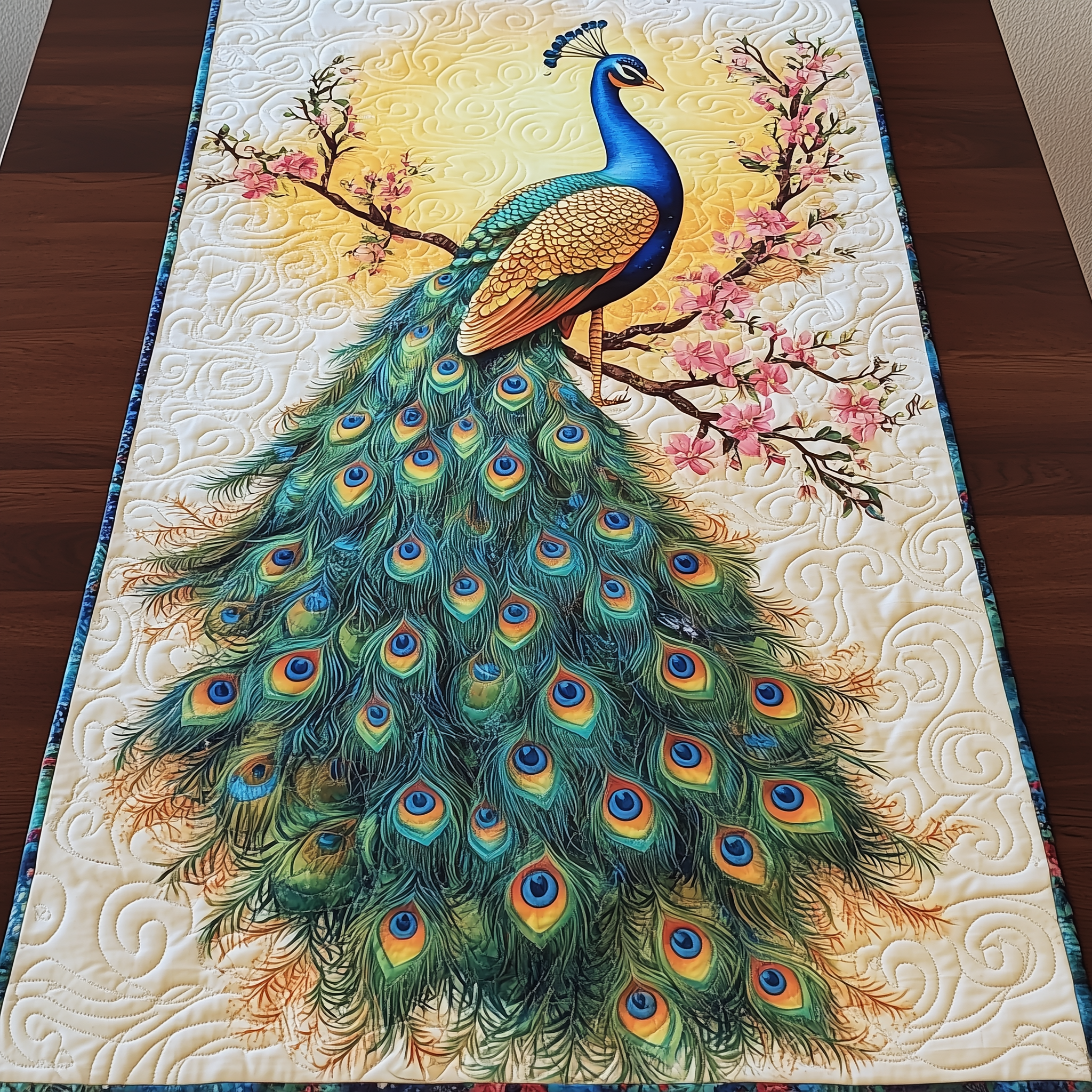 Mystical Twilight Peacock Quilted Table Runner Table Runner Dining Table Peacock Merchandise Gifts