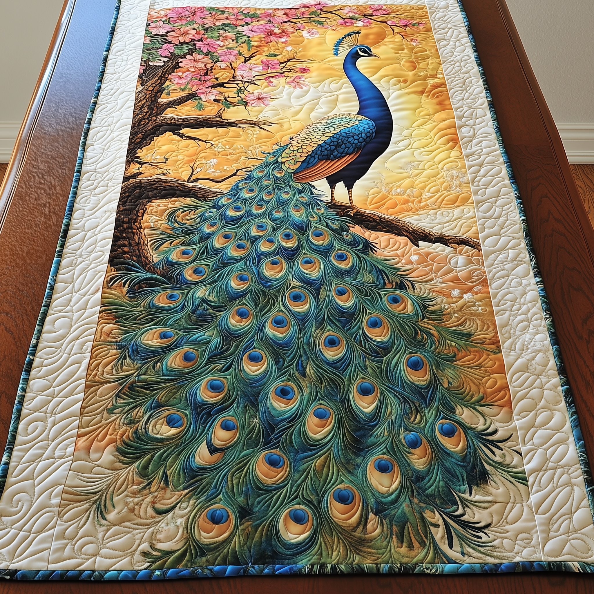 Mystical Twilight Peacock Quilted Table Runner Unusual Table Runners Peacock Gifts For Her