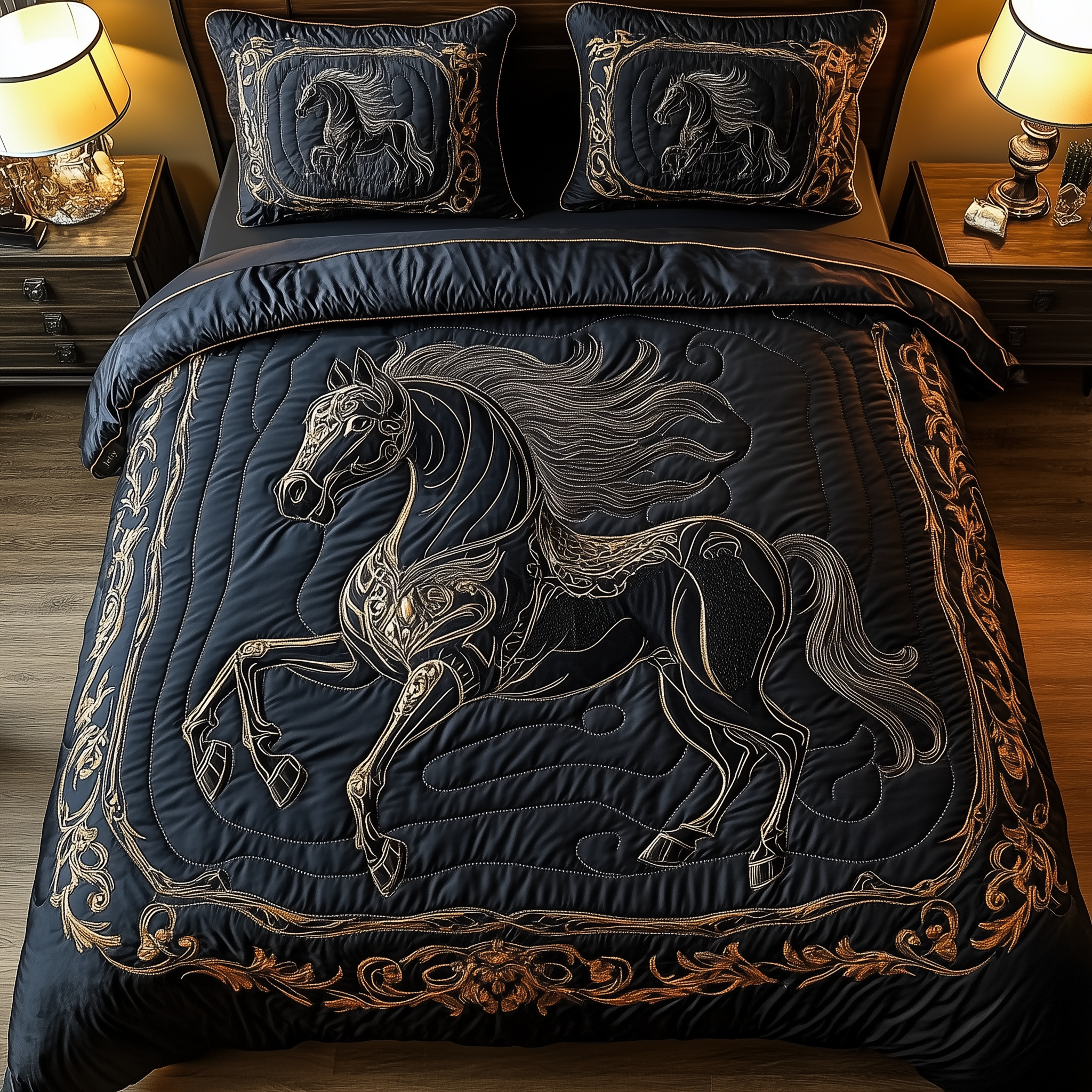 Mystique Black Horse Quilted Bedding Set Best Bedsheets Christmas Gift Ideas For Horse Owners