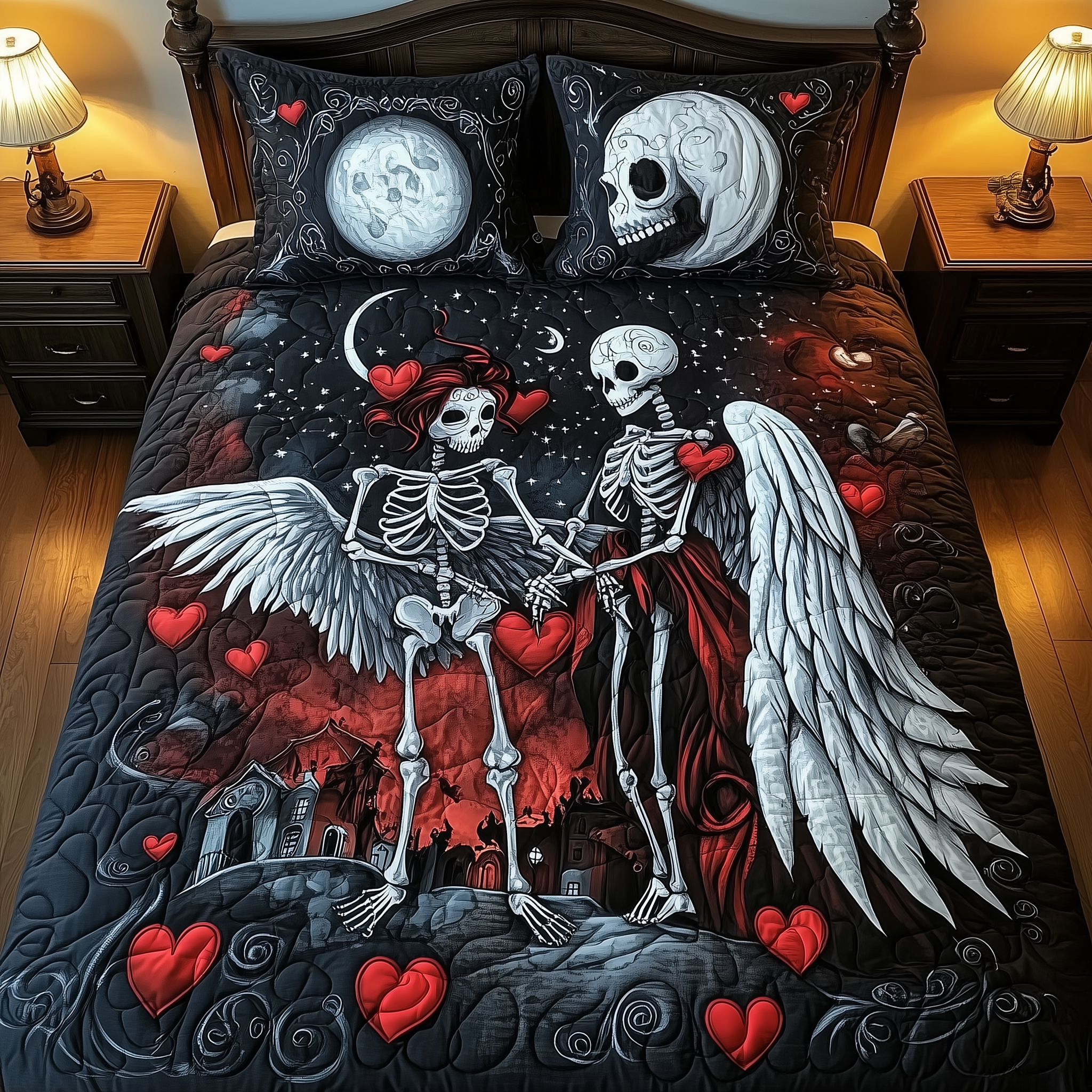 Mystique Skull Couple Quilted Bedding Set Best Queen Sheets Skull Birthday Presents