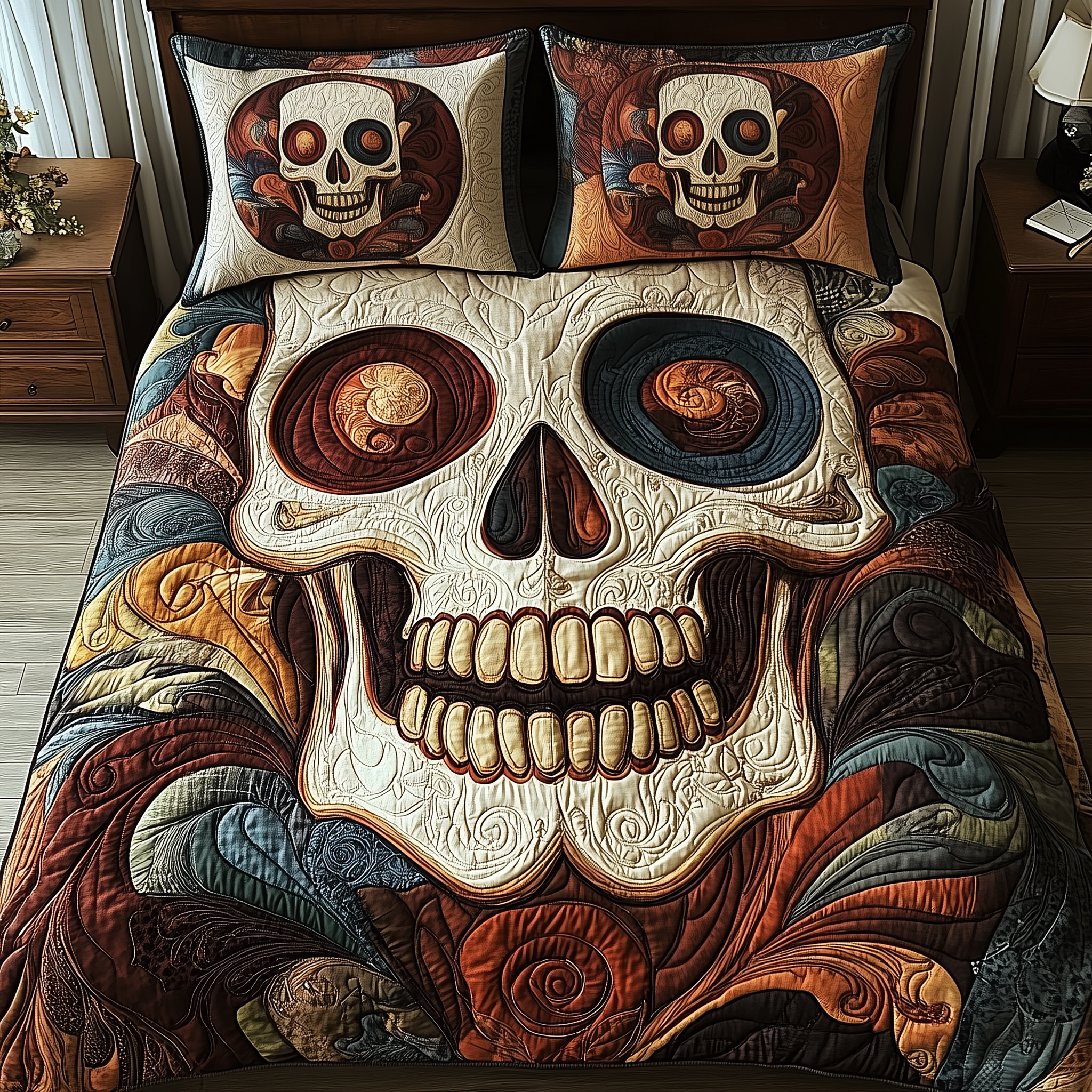 Mystique Skull Quilted Bedding Set Boho Bedroom Ideas Gifts With Skulls On Them
