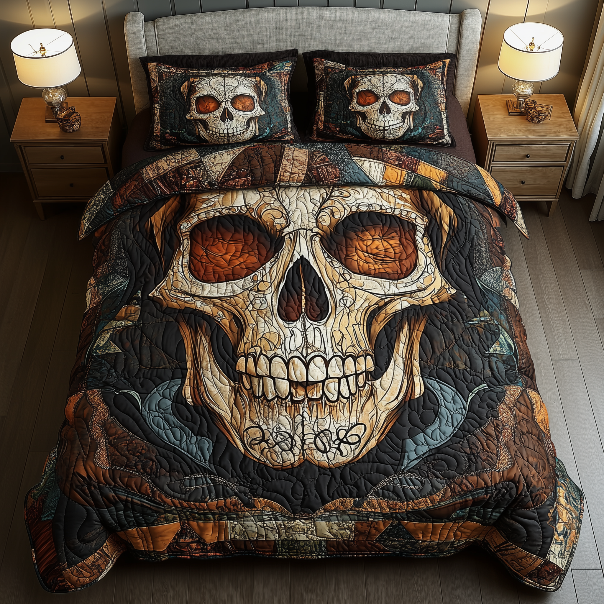 Mystique Solo Skull Quilted Bedding Set Best Bedding Comforter Sets Skull Themed Gifts For Him