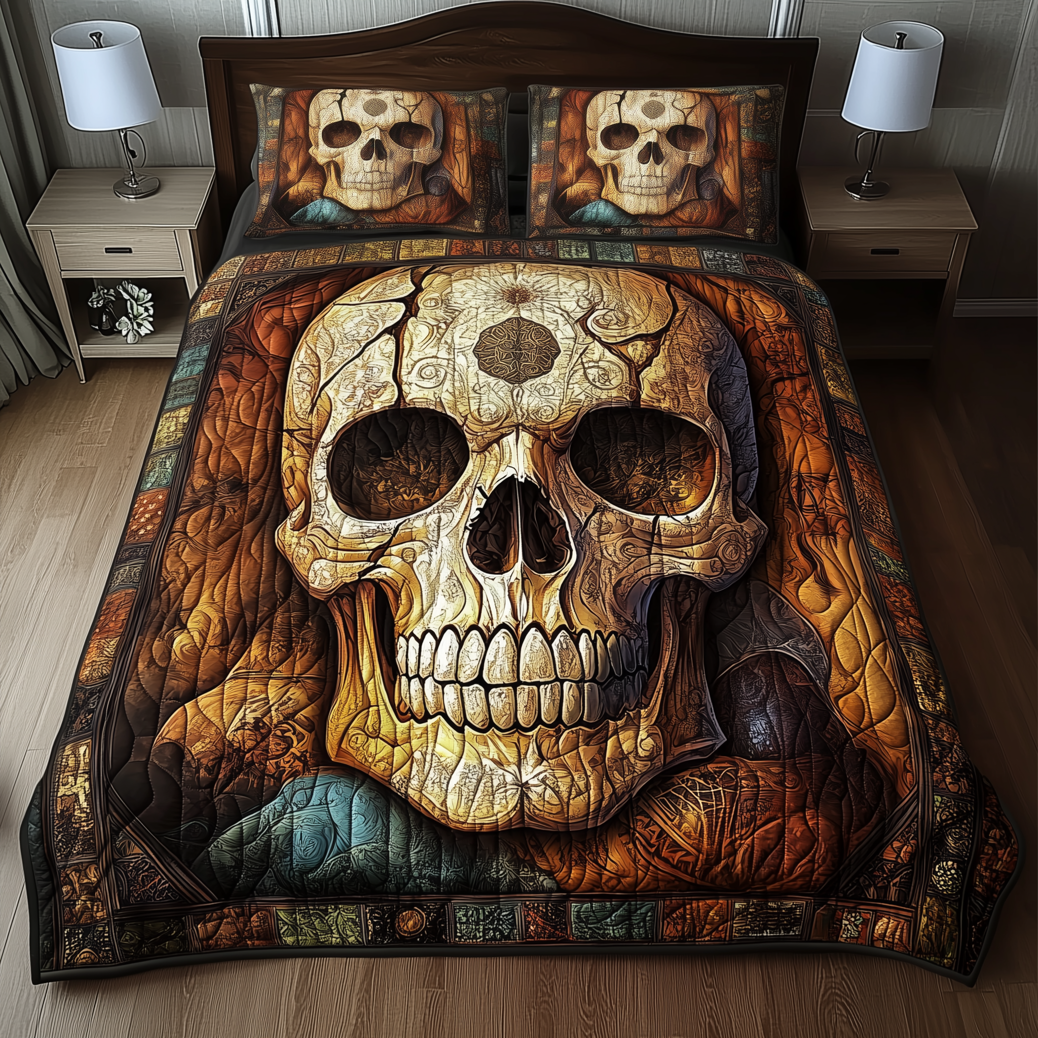 Mystique Solo Skull Quilted Bedding Set Best King Sheet Set Skull Gifts For Men Women