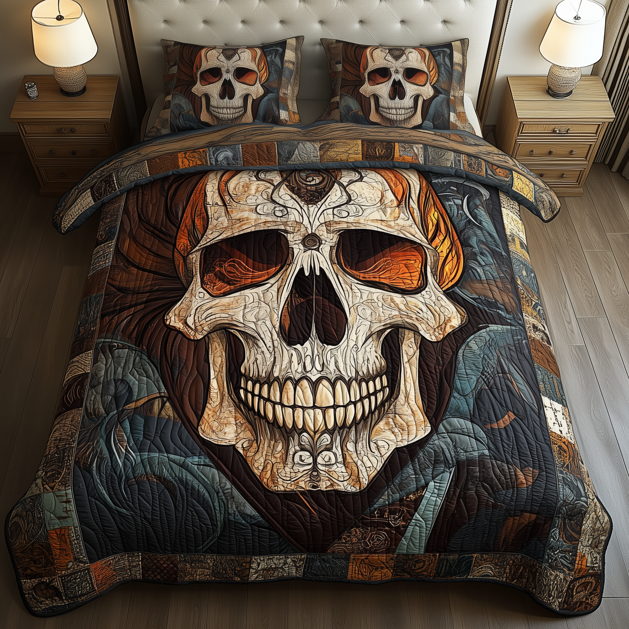 Mystique Solo Skull Quilted Bedding Set Great Bed Sets Gifts For People Who Like Skulls