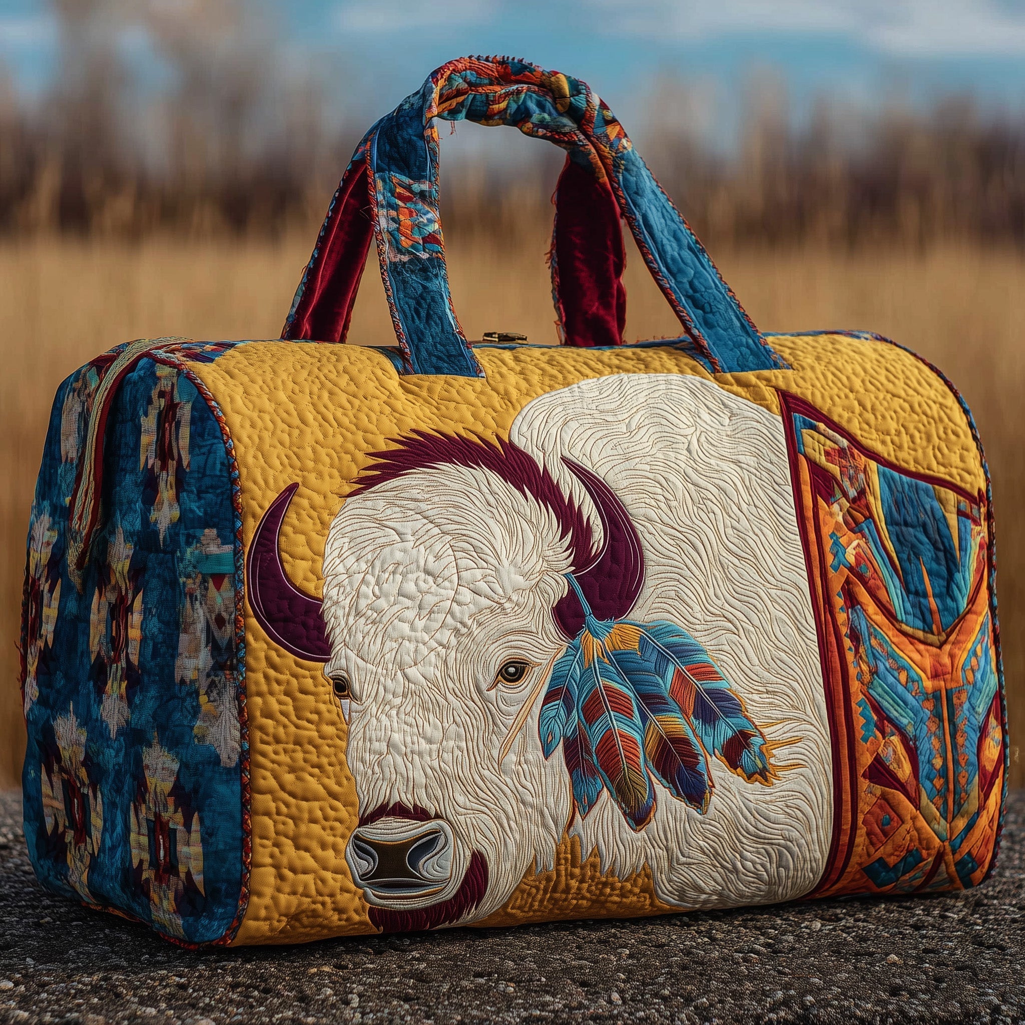 Native Buffalo Quilted Duffle Bag Best Rated Duffel Bags Native American Made Gifts