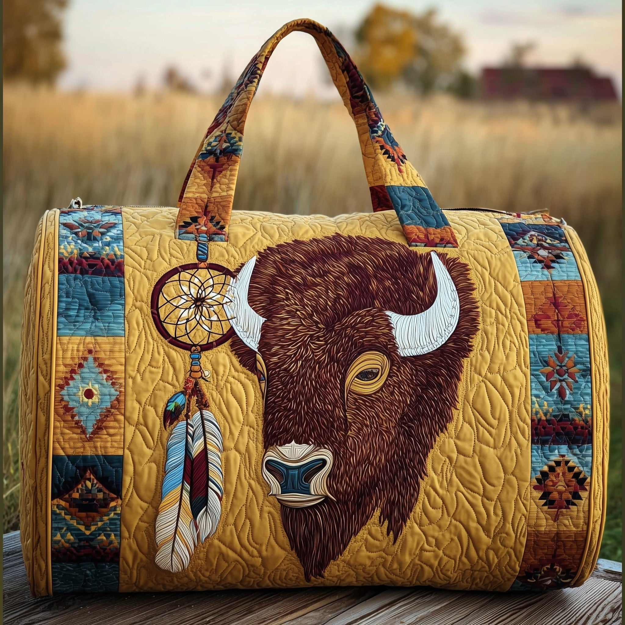 Native Buffalo Quilted Duffle Bag Weekend Duffel Bag Native American Themed Gifts