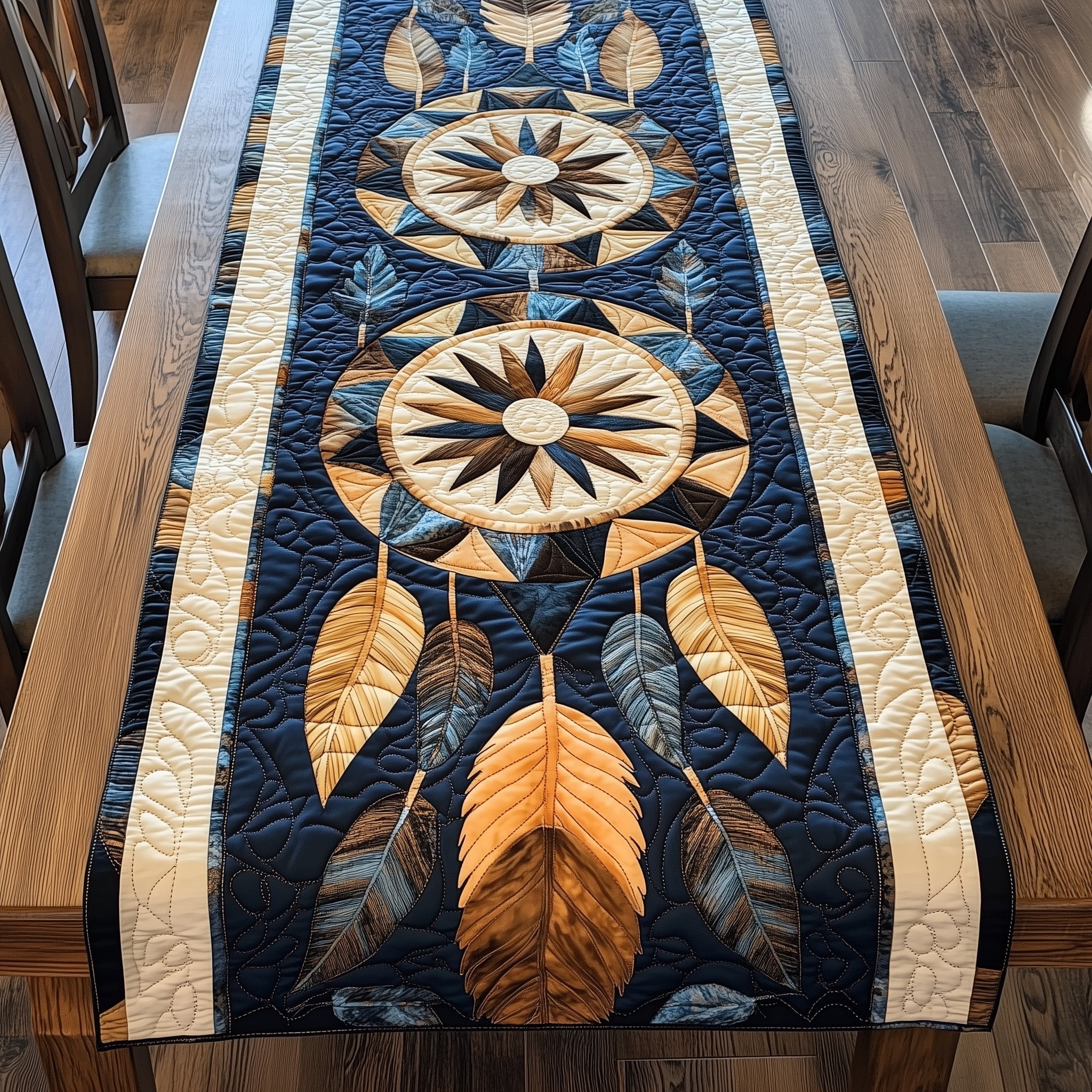Native Dreamcatcher Quilted Table Runner Elegant Dining Table Runner Best Native American Gifts