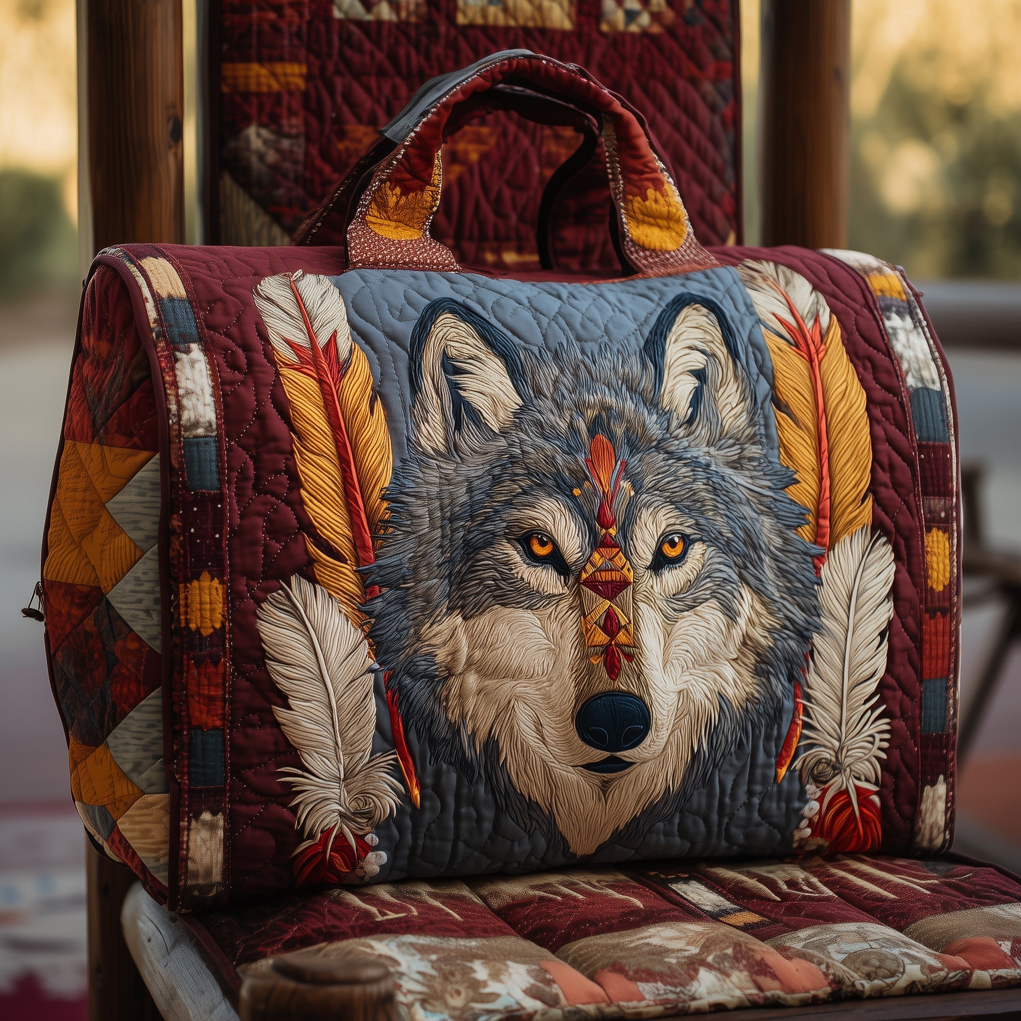 Native Wolf Quilted Duffle Bag Best Duffel Native American Presents