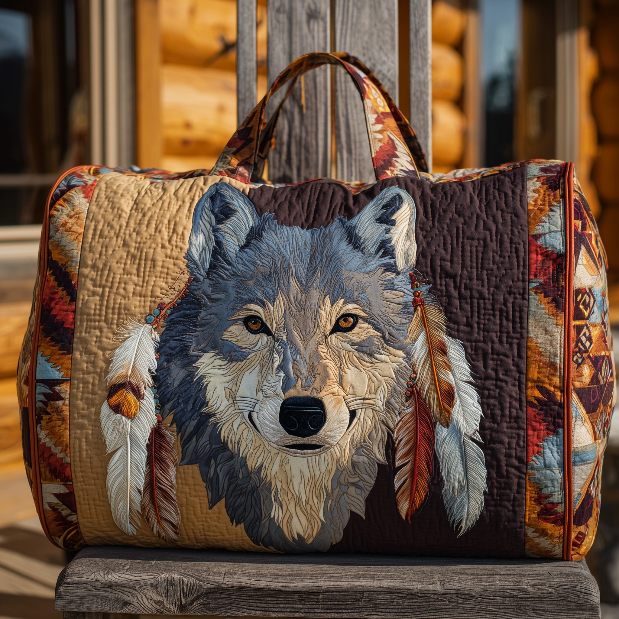 Native Wolf Quilted Duffle Bag Best Small Duffel Bag Native American Mother'S Day Gifts