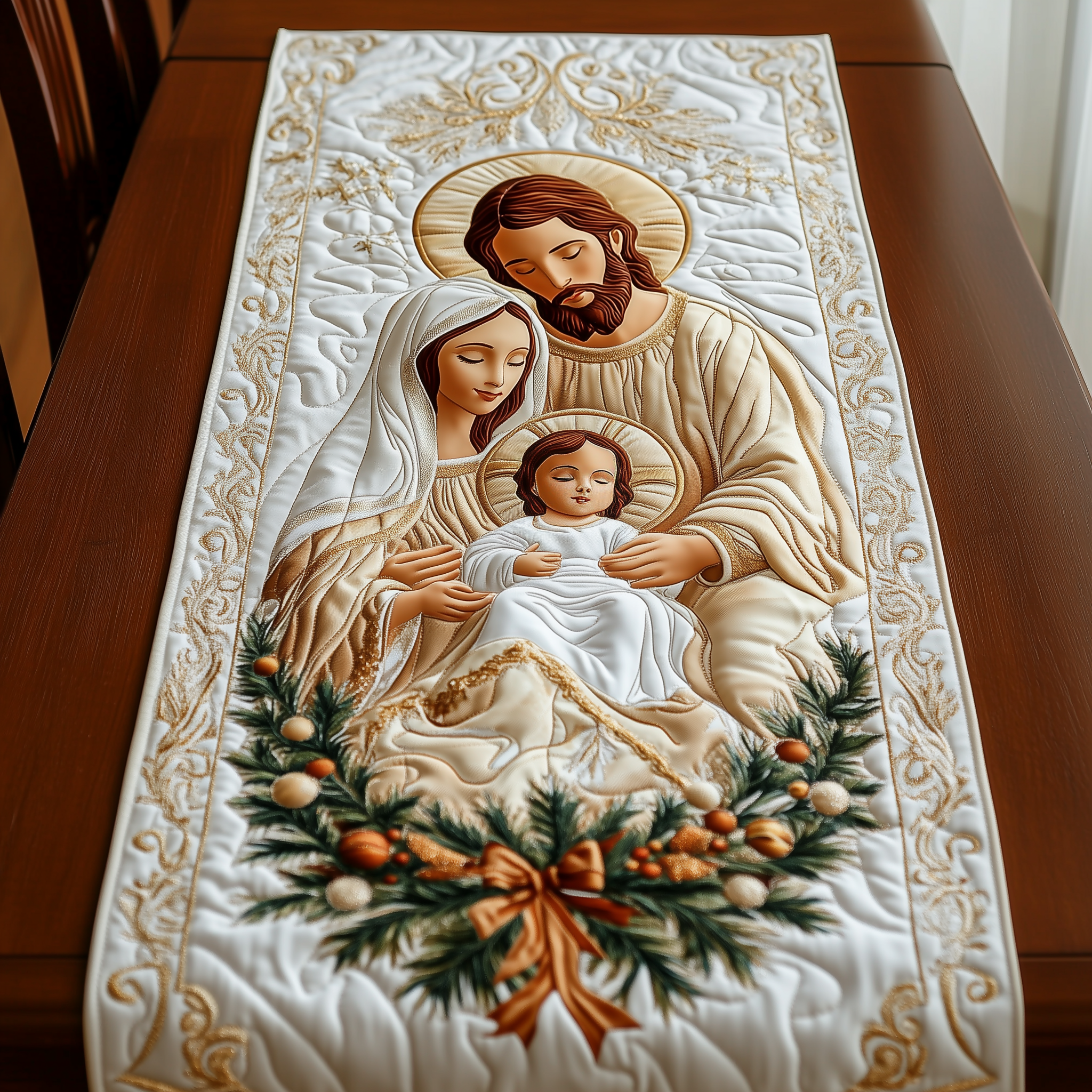Nativity Blessing Quilted Table Runner Dining Table Xmas Decor Christmas Gifts For Coworkers