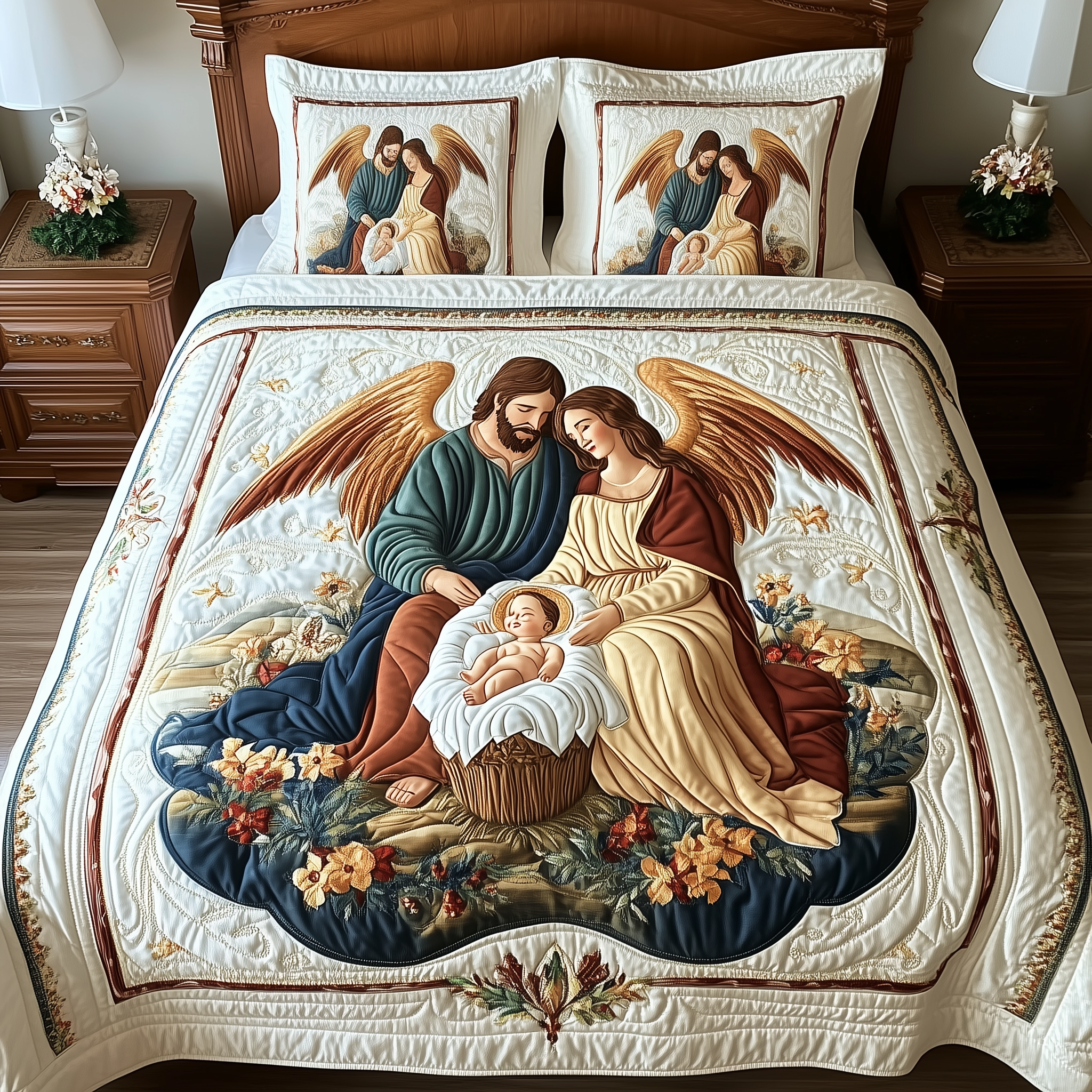 Nativity Quilted Bedding Set Comforter Sets Queen Christian Gifts For Women
