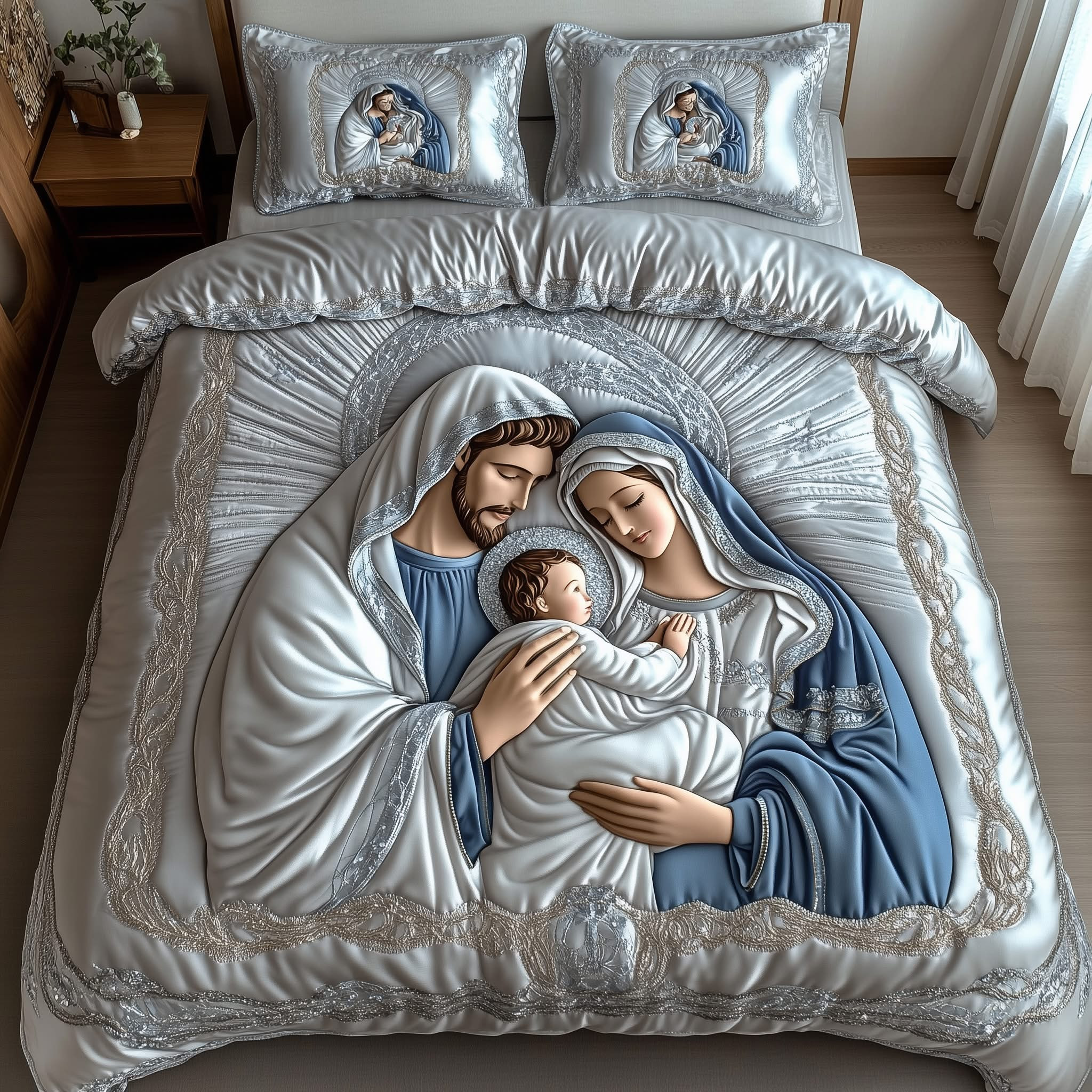 Nativity Quilted Bedding Set Runner The Coming Of Christ Christmas Gifts For Christians