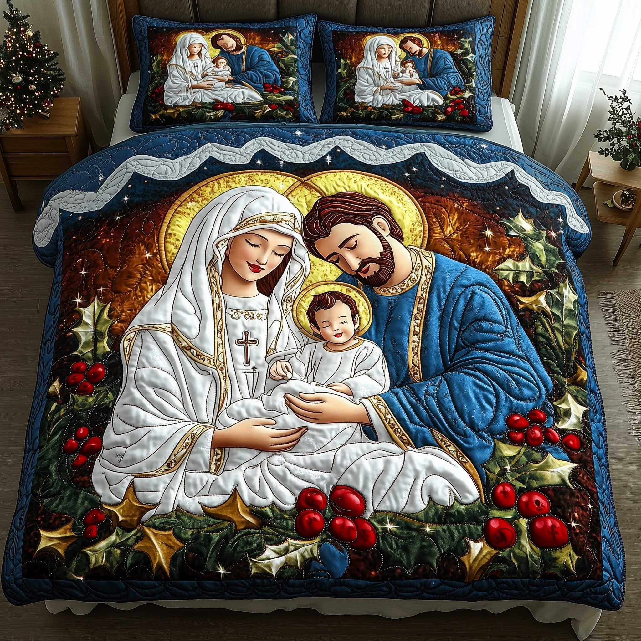 Nativity Quilted Bedding Set The Birth Of Jesus Happy Christmas Gifts For Christians
