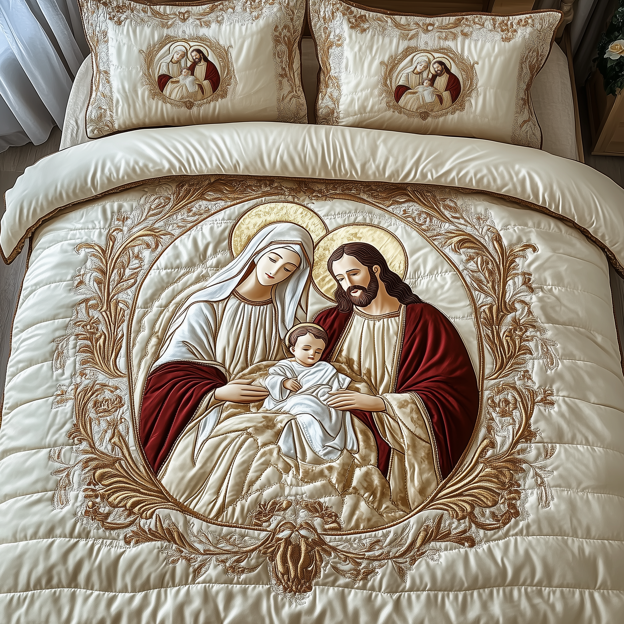 Nativity Quilted Bedding Set Xmas Bed Sheets Christmas Gifts For Men