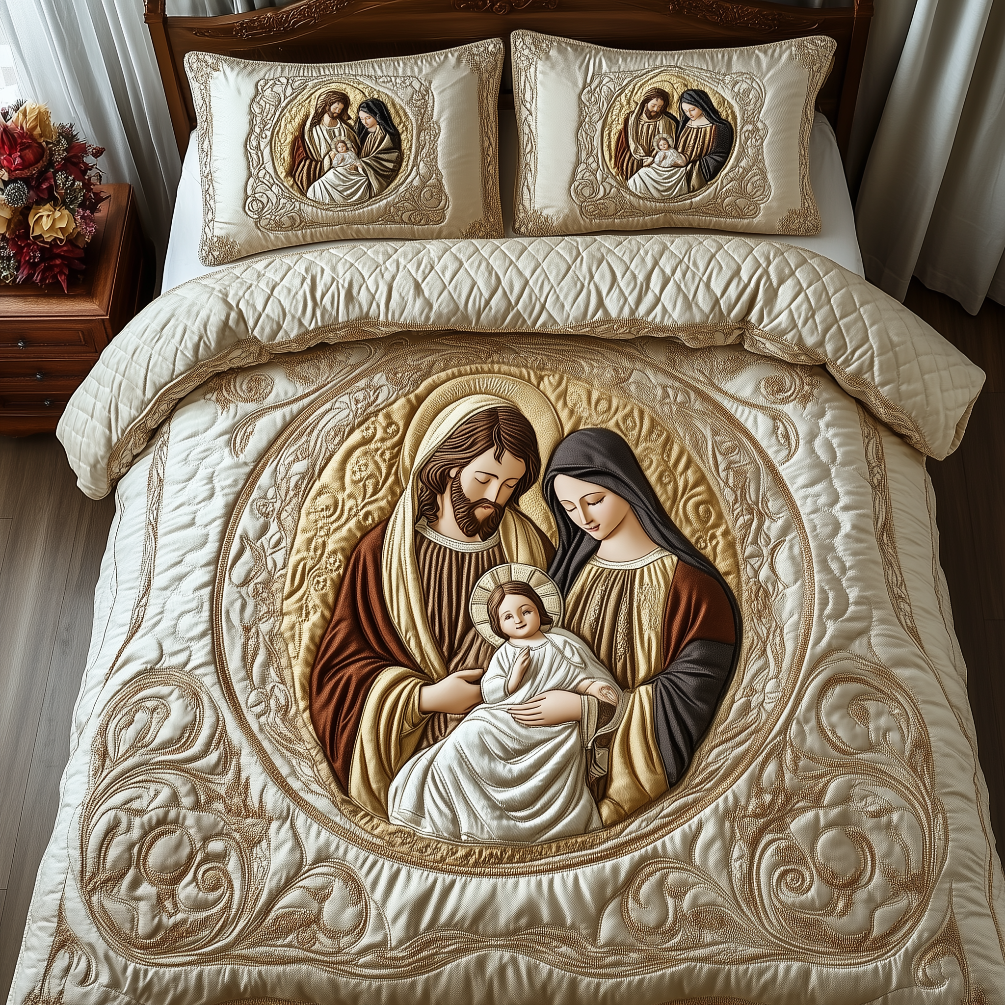 Nativity Quilted Bedding Set Xmas Bedspreads Best Secret Santa Gifts