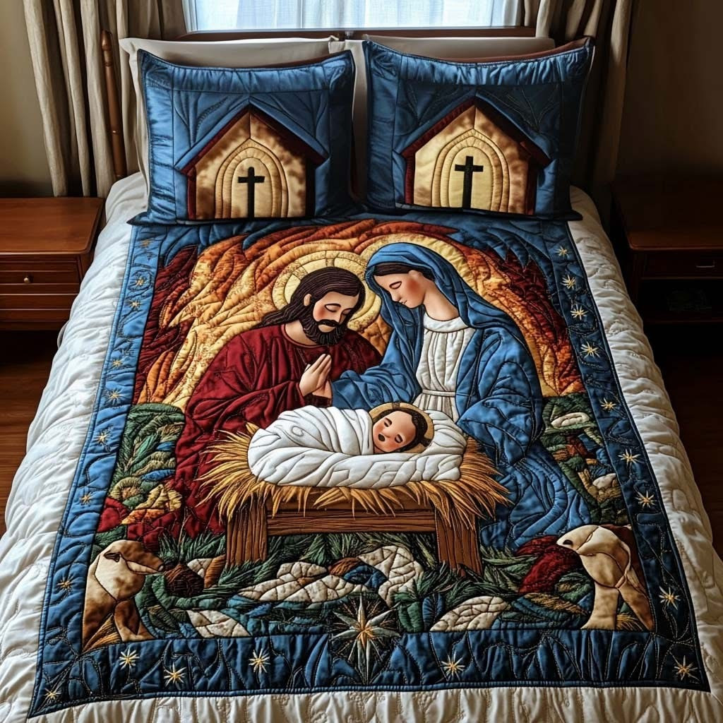 Nativity Scene Quilted Bedding Set Christian Bedroom Decorations Christmas Gifts Ideas