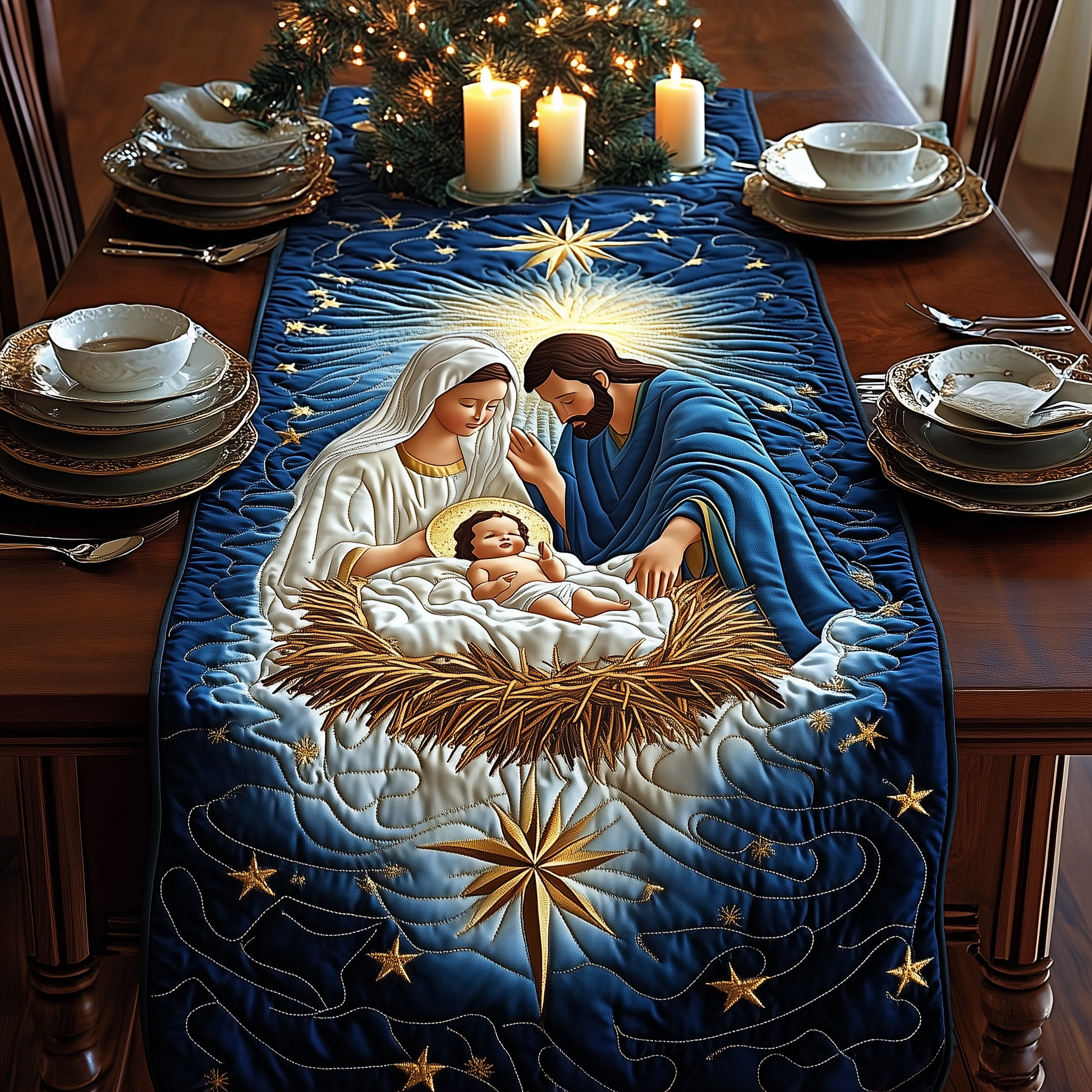 Nativity Scene Quilted Table Runner Christmas Dining Table Runner Christmas Gifts For Mom
