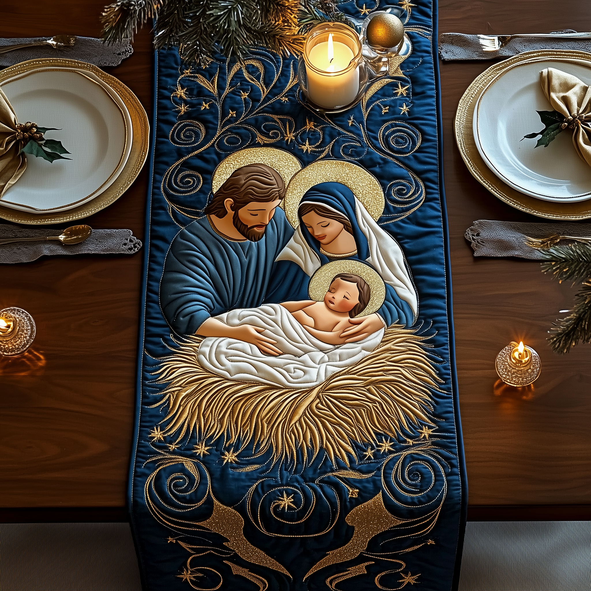 Nativity Scene Quilted Table Runner Christmas Holiday Table Runners Best Family Presents For Christmas