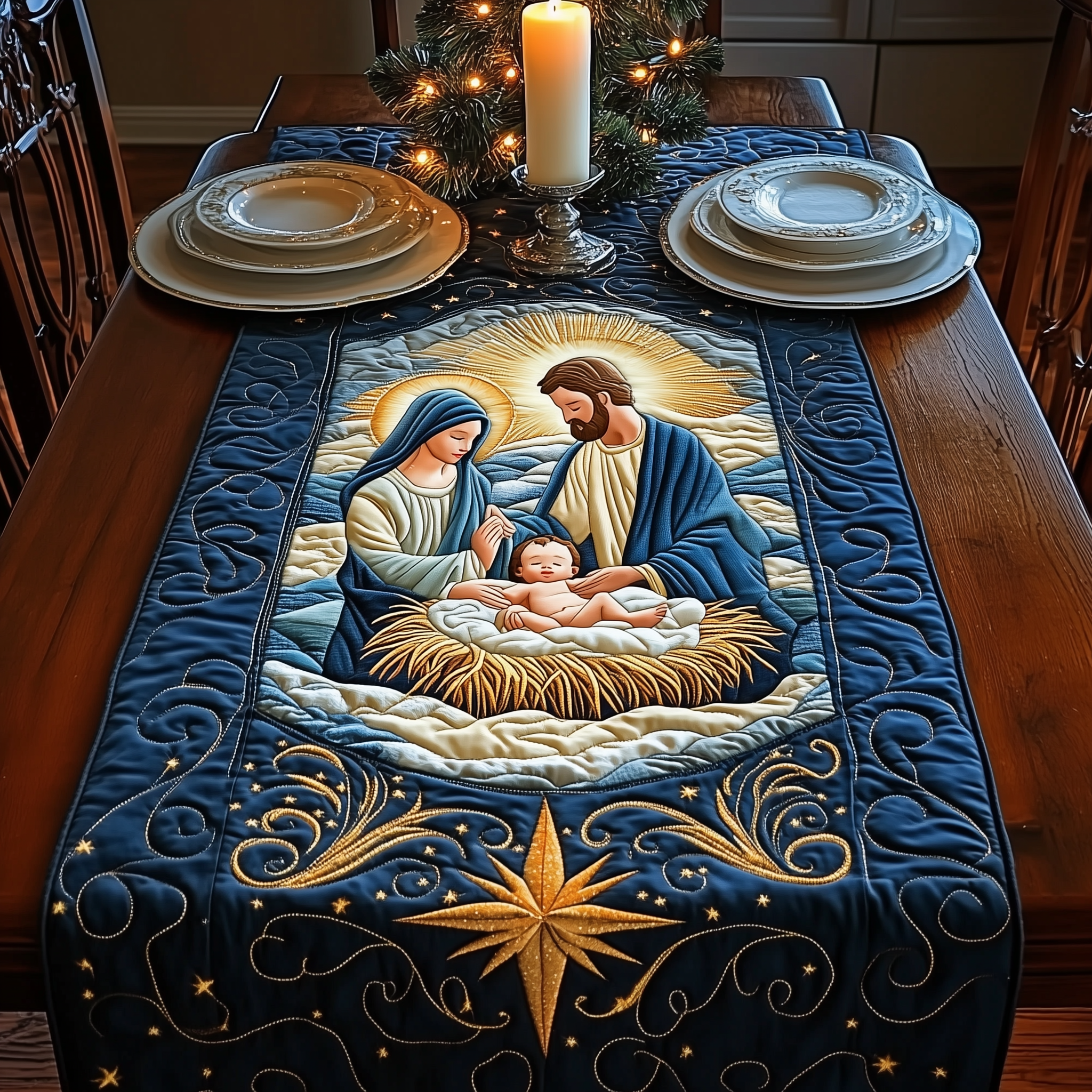 Nativity Scene Quilted Table Runner Festive Table Runners Gifts For Men Who Have Everything