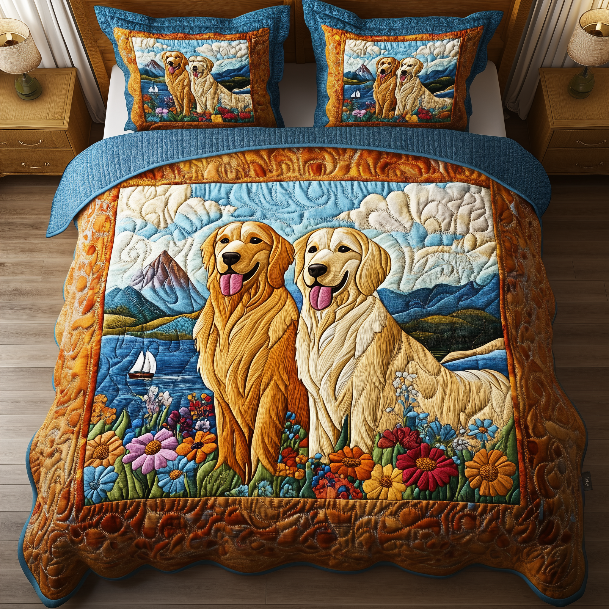 Natural Golden Retriever Quilted Bedding Set Bedroom Decorations Presents For Poodle Lovers