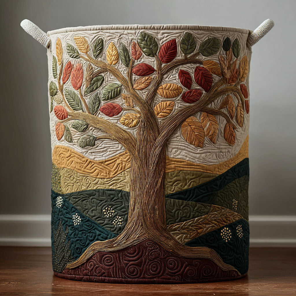 Nature Crest Quilted Laundry Basket Modern Laundry Hamper Tree Of Life Gifts For Grangarents