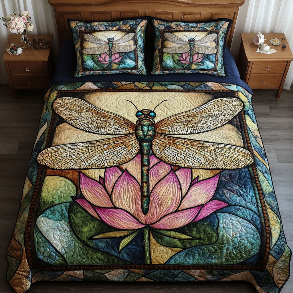 Nature Dragonfly Quilted Bedding Set Cute Bed Sheets Dragonfly Gifts For Lady