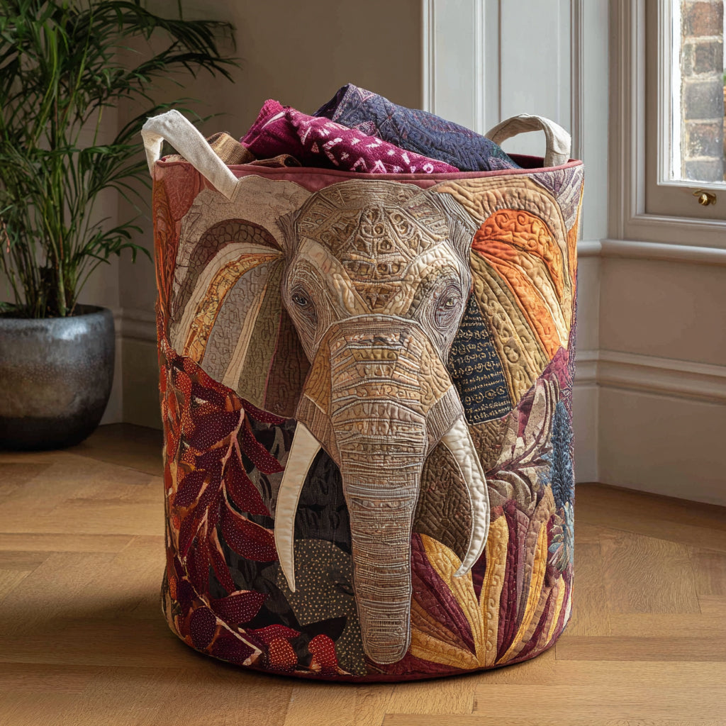 Nature Elephant Quilted Laundry Basket Foldable Hamper Best Elephant Presents Birthday
