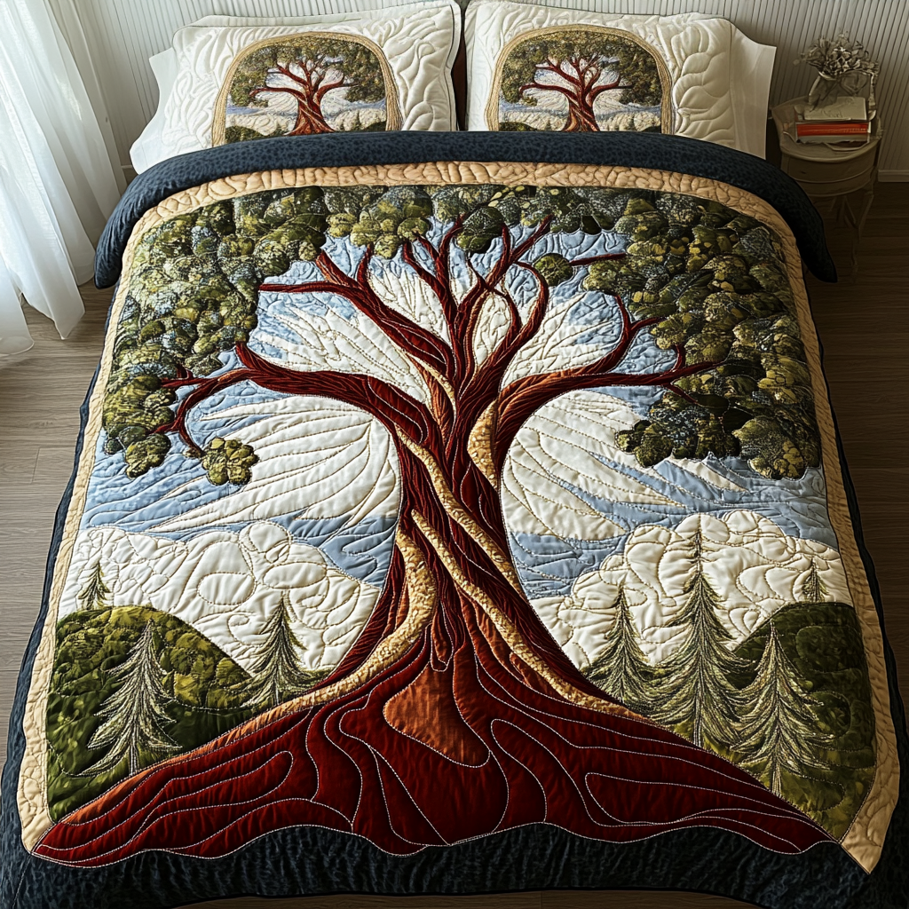 Nature Embrace Quilted Bedding Set Bed Decor Tree Of Life Gifts For Men