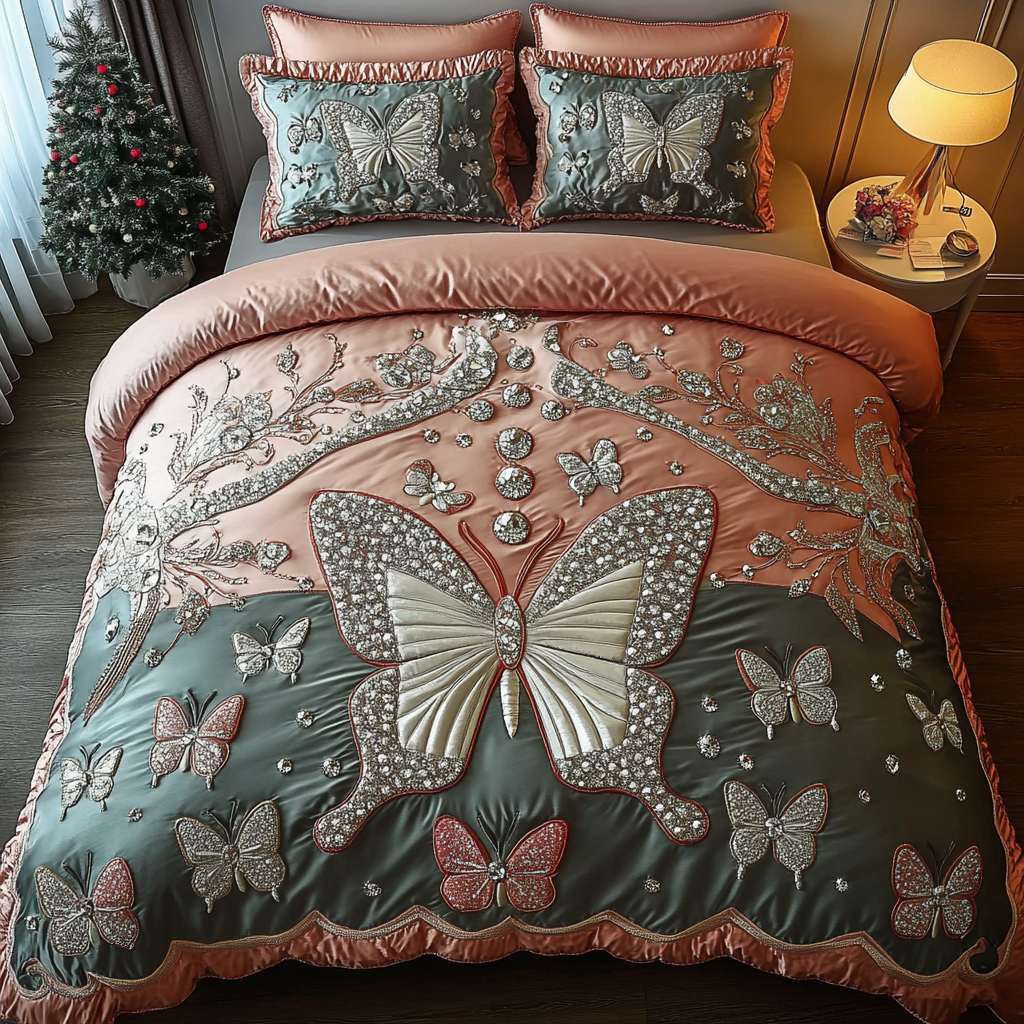 Nature Embrace Quilted Bedding Set Bed Room Decoration Butterfly Gift Ideas For Her