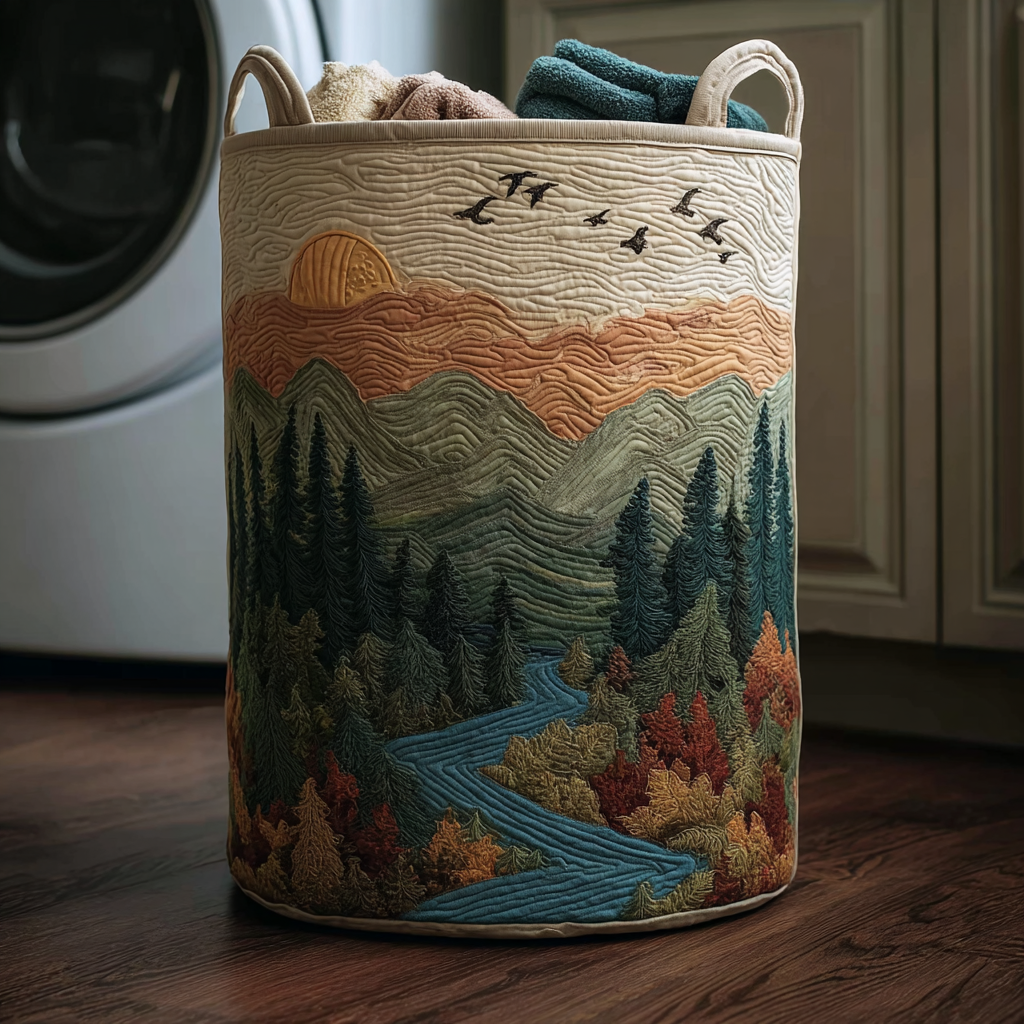 Nature Scene Quilted Laundry Basket Modern Clothes Hamper Perfect Father's Day Gifts