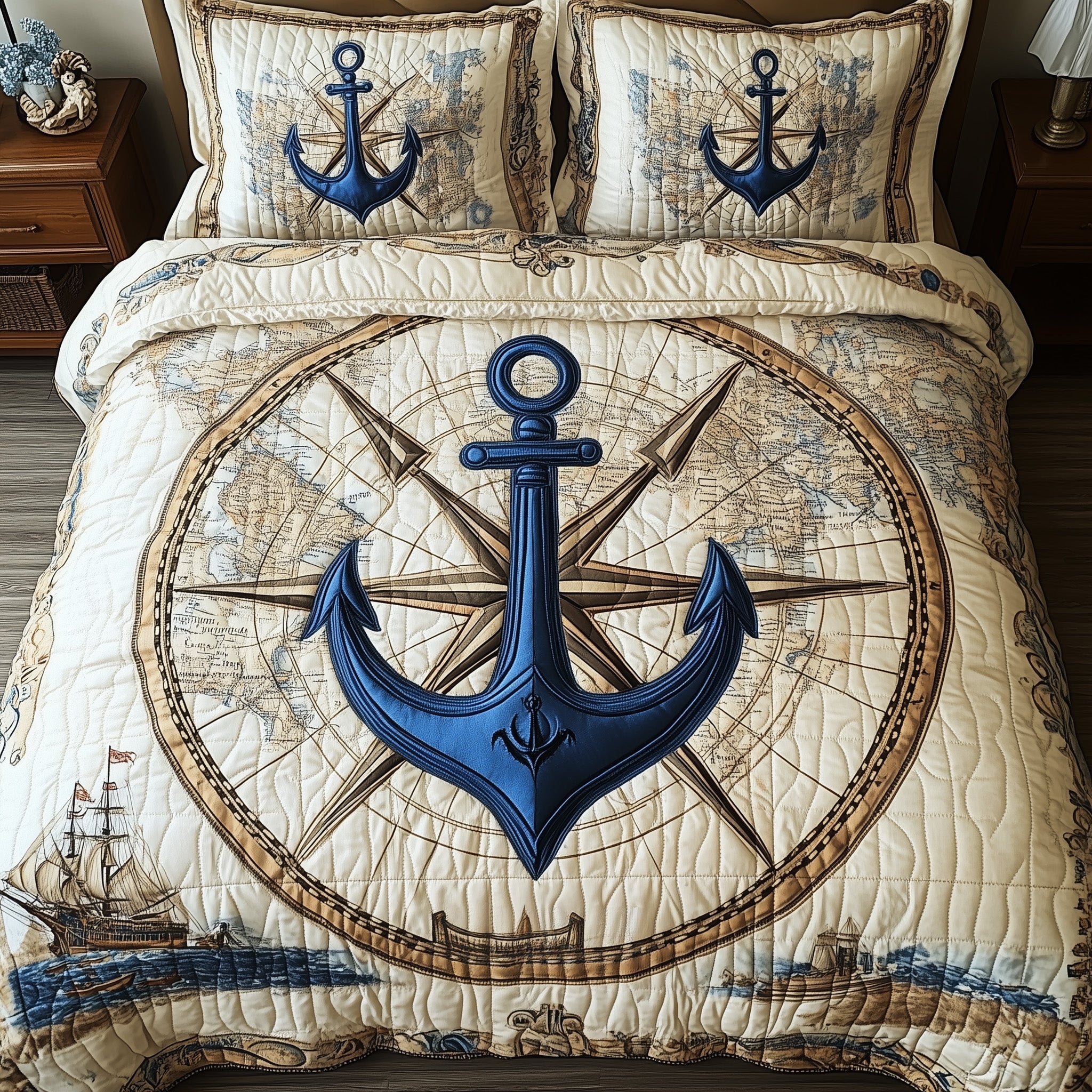 Nautical Anchor Quilted Bedding Set Bedroom Decor Anchor Gift Ideas