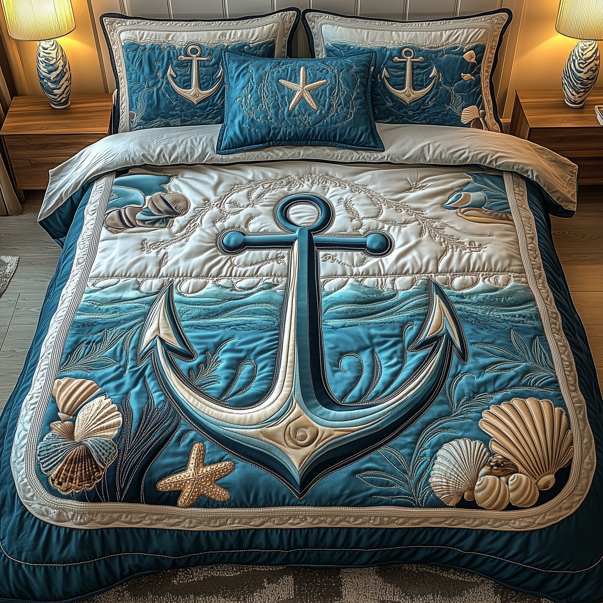 Nautical Anchor Quilted Bedding Set Best Bedsheets Anchor Gifts For Men