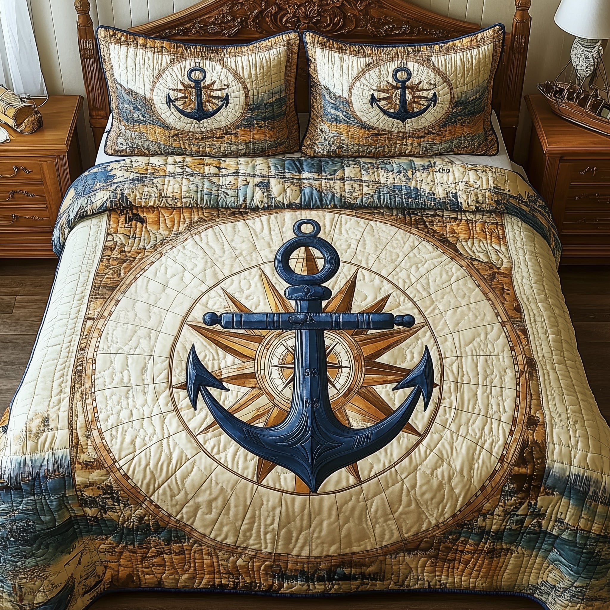 Nautical Anchor Quilted Bedding Set Boho Bedroom Decor Anchor Gifts For Men