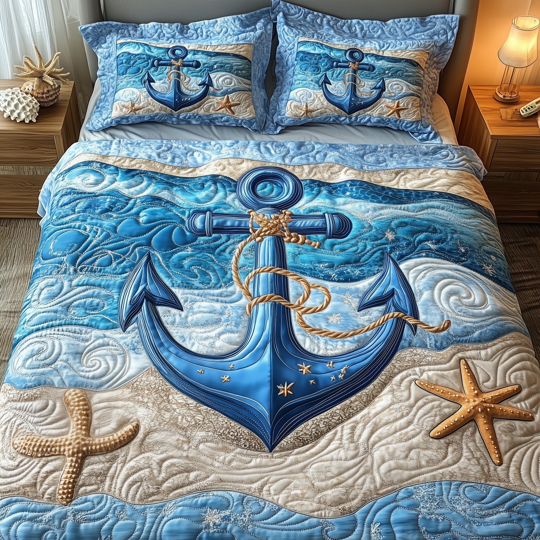 Nautical Anchor Quilted Bedding Set Boho Bedroom Furniture Best Themed Anchor Gifts