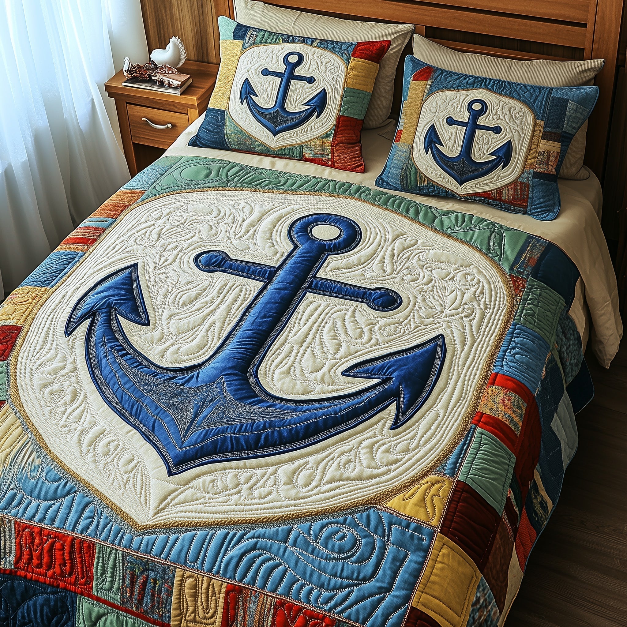 Nautical Anchor Quilted Bedding Set Cozy Bedroom Ideas Gifts With Anchors On Them - Image 2