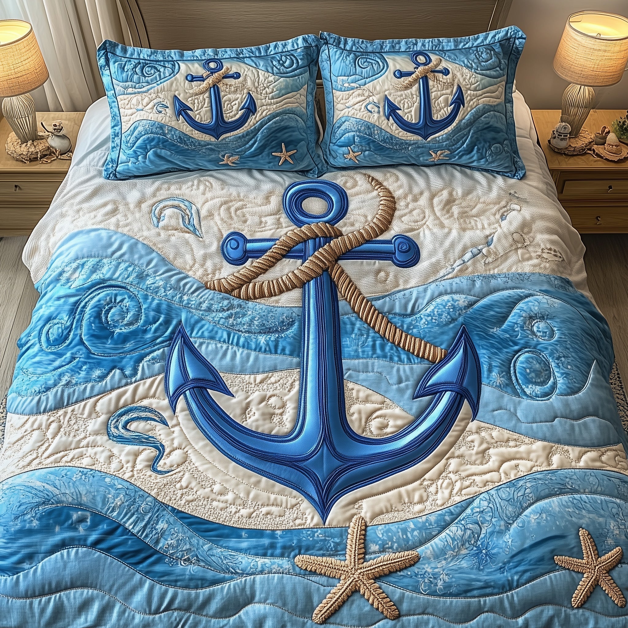 Nautical Anchor Quilted Bedding Set Over The Bed Decor Anchor Gifts For Her