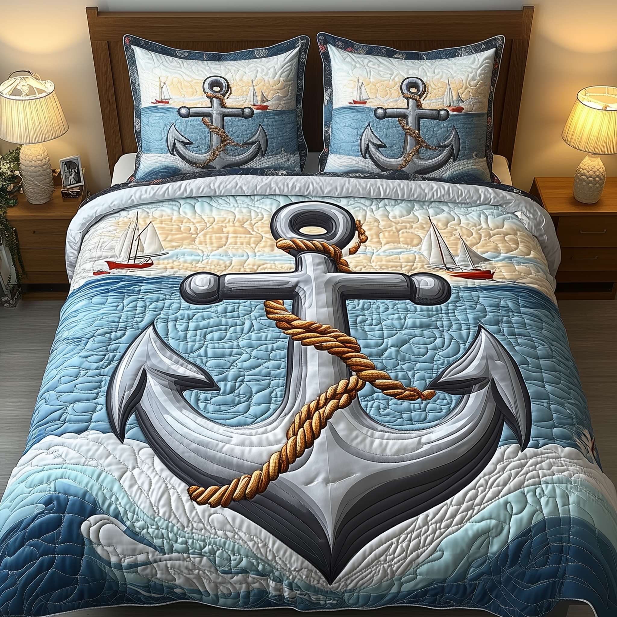 Nautical Anchor Quilted Bedding Set Unique Sheet Sets Anchor Gifts Ocean